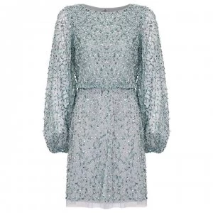 Adrianna Papell Beaded Aline Cocktail Dress - Frosted Sage