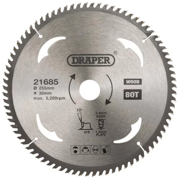 21685 TCT Circular Saw Blade for Wood 255 x 30mm 80T - Draper