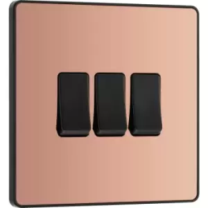 BG Evolve Polished (Black Ins) Triple Light Switch, 20A 16Ax, 2 Way in Copper Steel