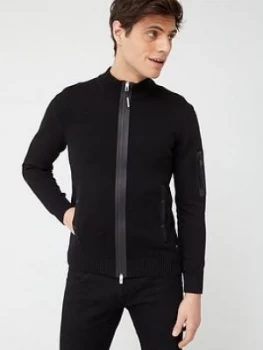 Replay Zip Thru Knitted Top With Sleeve Pocket - Black
