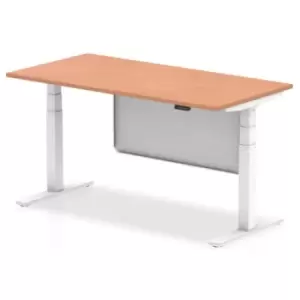 Air 1600 x 800mm Height Adjustable Desk Beech Top White Leg With White Steel Modesty Panel