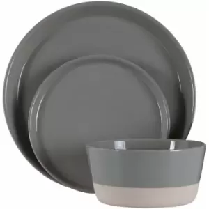 Dinner Sets With 12 Pieces / Grey Dinner Set With Different Sized Plates For Dinners / Lunches / Set For 4 Made In Stoneware 25 x 27 x 27 - Premier