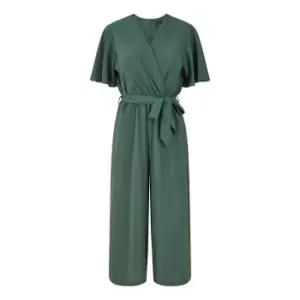 Mela London Green Wrap Jumpsuit With Angel Sleeves - Green