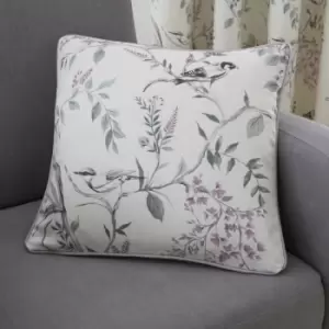 Dreams & Drapes Jazmine Floral Print 100% Cotton Piped Edge Filled Cushion, Heather, 43 x 43 Cm