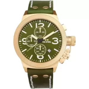 TW Steel Mens TW Steel Canteen Chronograph Date Watch - Gold and Green