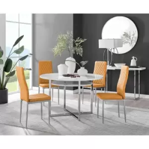 Furniture Box Adley White High Gloss Storage Dining Table and 4 Mustard Milan Chrome Leg Chairs