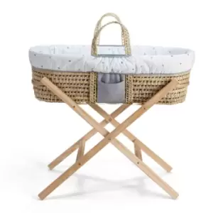 Clair de Lune Signature Lullaby Hearts Reversible Moses Basket & Folding Stand - White/Grey