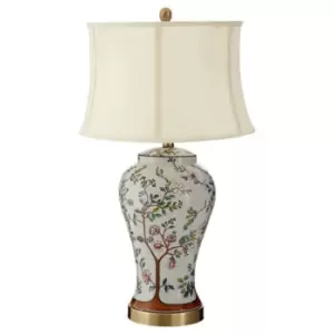 Oriental Ceramic Table Lamp with Cream Shade
