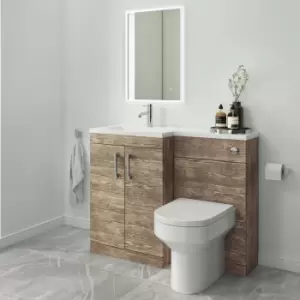 1090mm Wood Effect Toilet and Sink Unit Left Hand Chrome Fittings - Ashford