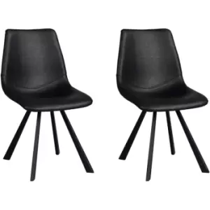 Dining Chairs Pair Faux Leather Kitchen Chair Set Metal Legs Padded Seat - Black - Black