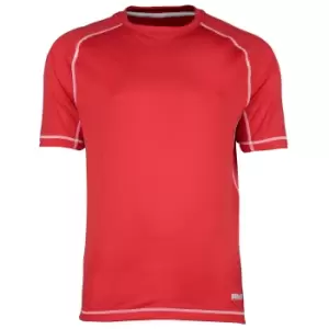 Rhino Mens Mercury Breathable Performance Sports T-Shirt (S) (Red/White Stitching)