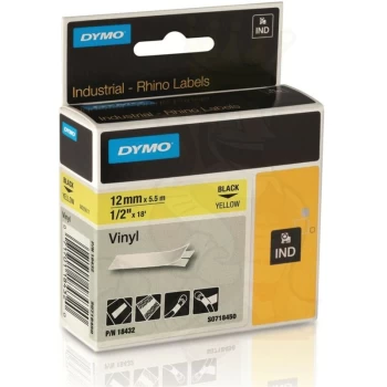 Dymo 18432 Black on Yellow Label Tape 12mm x 5.5m