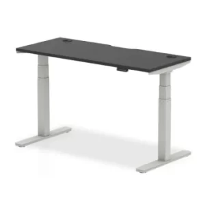 Air Black Series 1400 x 600mm Height Adjustable Desk Black Top with Cable Ports Silver Leg