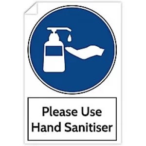 Trodat Health and Safety Sticker Please use hand sanitiser PVC 20 x 30cm Pack of 3
