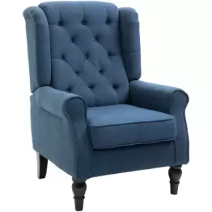 HOMCOM Accent Armchair Home Furniture Retro Tufted Club Wood Fabric Blue - Blue
