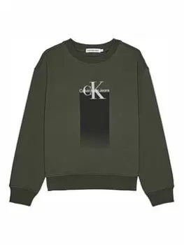Calvin Klein Jeans Boys Gradient Logo Sweatshirt - Dark Green, Dark Green, Size 12 Years