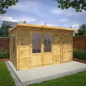 Mercia 4.1m x 2.5m 28mm Wall Pent Log Cabin with Side Shed