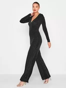 Long Tall Sally Black/sliver Sparkle Wrap Jumpsuit, Black, Size 22-24, Women