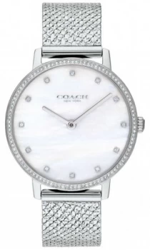 Coach Womens Audrey Stainless Steel Mesh Pearl Dial Watch