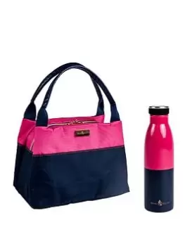 Beau & Elliot 'Colour Block' - New `Handbag Design' Insulated Lunch Tote - Pink/Navy (7 Litre) + Stainless Steel Insulated Drink Bottle 500Ml - Pink/N