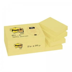 Postit Recycled Notes 38x51mm Yellow - 12 Pack