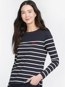Barbour Barbour Bradley Embroidered Logo Stripe Long Sleeve Jersey Top - Navy/white, Navy, Size 16, Women