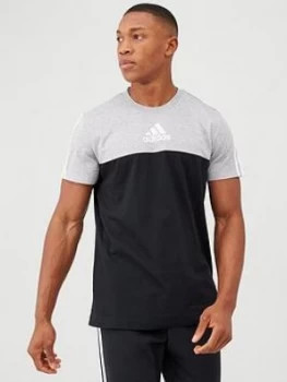 Adidas 3 Stripe Panel T-Shirt - Black/Grey, Size L, Men