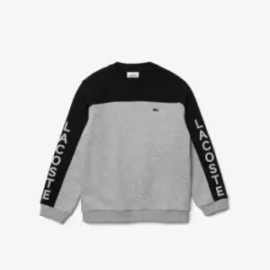 Lacoste Boys' Crew Neck Colour-block Fleece Sweatshirt Size 4 yrs Grey Chine / Black