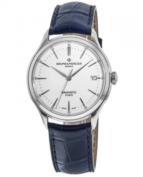 Baume & Mercier Clifton Automatic White Dial Blue Leather Strap Mens Watch 10398 10398