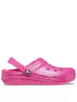 Crocs Classic Glitter Lined Clog, Pink, Size 3 Older
