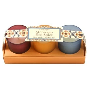 Moroccan Red Spice (Set of 3) Mini Votives Candles in Gift Box Red Cinnamon Scent