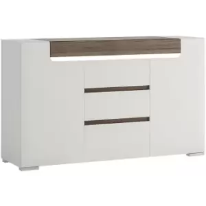 Furniture To Go - Toronto 2 Door 3 Drawer Sideboard (inc. Plexi Lighting) In White and Oak - White High Gloss with San Remo Oak inset