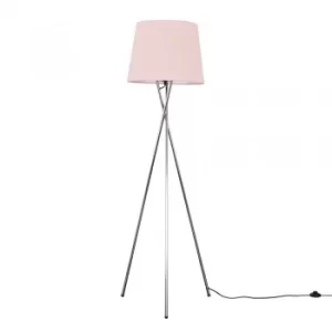 Camden Chrome Tripod Floor Lamp with XL Dusty Pink Aspen Shade