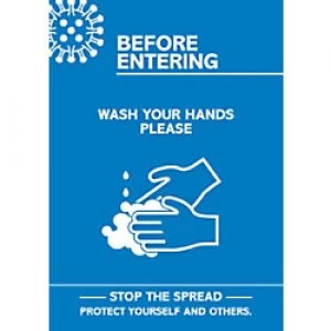 Seco Health & Safety Poster Before entering, wash your hands Semi-Rigid Plastic 29.7 x 42 cm