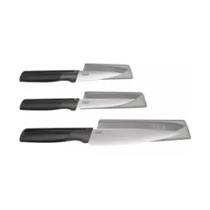 Joseph Joseph 3 Piece Elevate Knife Set with Ergonomic handles. Kitchen Paring, Serrated & Chef's knife with storage sheaths, knives made from