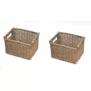 Kitchen Log Fireplace Wicker Storage Basket With Handles Xmas Empty Hamper Basket [Natural,Set of 2 Large] 45x35x20cm]