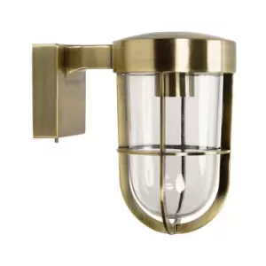 Outdoor / Bathroom Wall Light Fitting Clear Glass Lamp Shade IP44 - Brass - 0