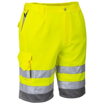 E043YGYM - sz M Hi-Vis Poly-cotton Shorts - Yellow/Grey - Portwest