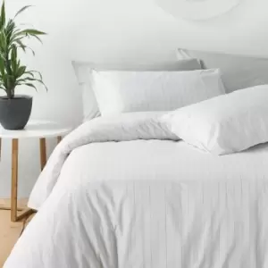 Linear Washed Cotton Pinstripe Duvet Cover Set White/Grey
