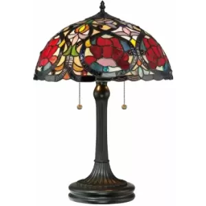 2 Bulb Twin Table Lamp Tiffany Style Glass Art Nouveau Vintage Bronze E27 60W