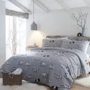 Cosy Pig 100% Brushed Cotton Reversible Duvet Cover Set, Grey, Double - Fusion