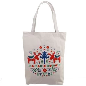 Scandi Moose Design Handy Cotton Zip Up Shopping Bag
