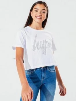 Hype Girls Diamante Script Cropped Short Sleeve T-Shirt - White, Size Age: 3-4 Years, Women