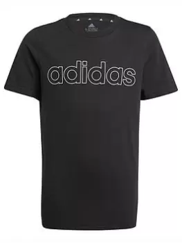 adidas Junior Boys Linear T-Shirt - Black/White, Size 7-8 Years