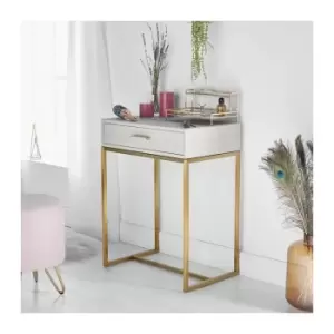 BTFY Dressing Table - Faux Leather Compact Desk - Taupe and Gold Lux Dressing Table Vanity Table Console Desk Makeup and Jewellery Storage for