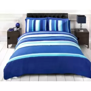 Detroit Blue White Striped Duvet Cover Quilt Bedding Set, King Size
