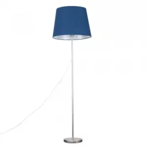 Charlie Brushed Chrome Floor Lamp with XL Navy Blue Aspen Shade