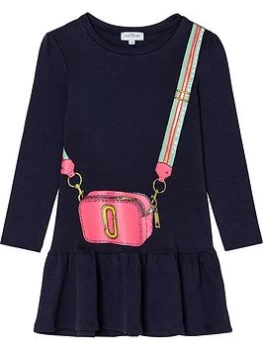 Little Marc Jacobs Girls Cotton Interlock Dress With Printed Snapshot Bag - Navy, Size 8 Years, Women