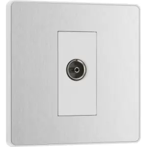 BG Evolve Brushed Steel (White Ins) Single Socket For TV Or Fm Co-Axial Aerial Connection in Silver