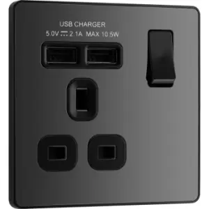BG Evolve Chrome ( Ins) Single Switched 13A Power Socket + 2 X USB (2.1A) in Black Steel